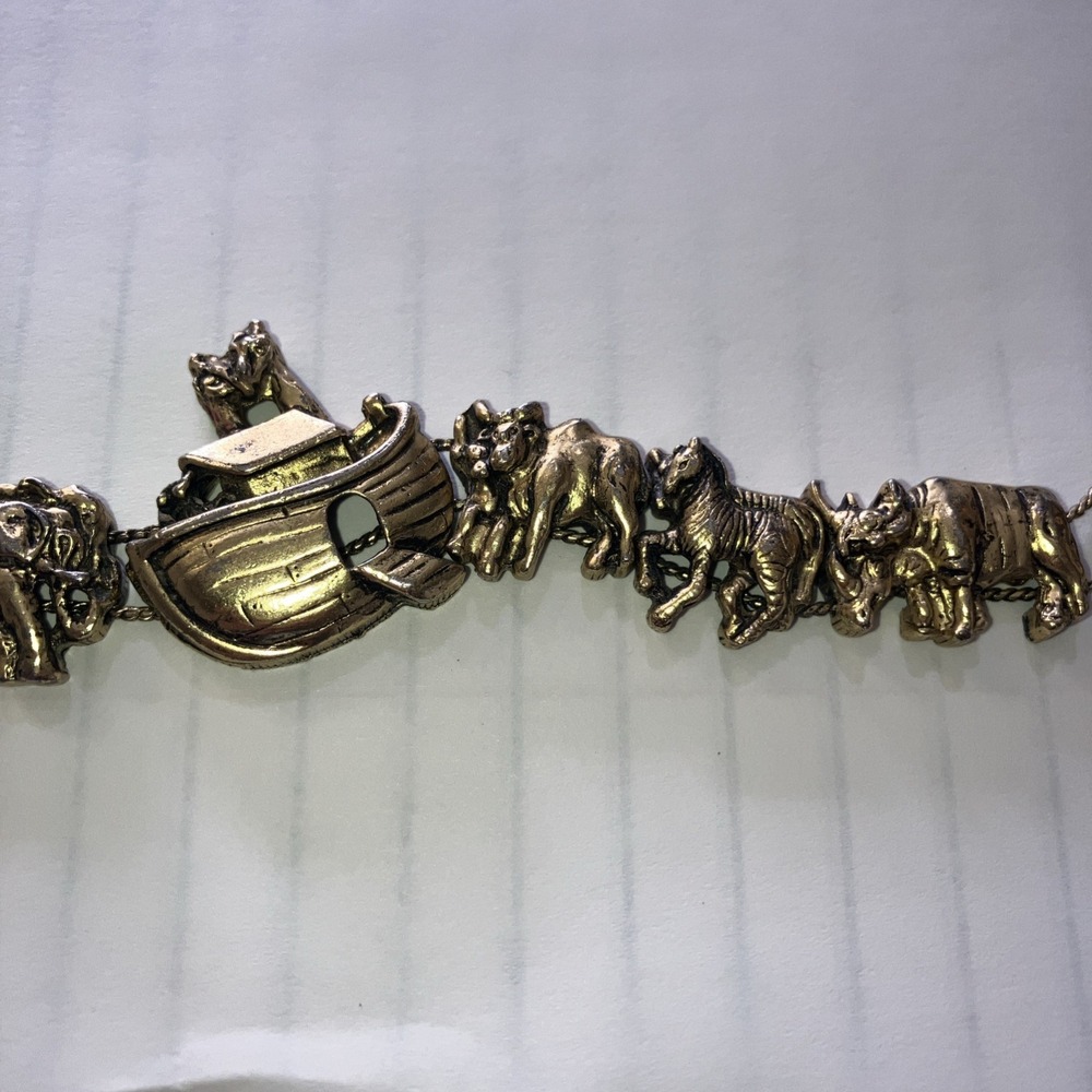 Vintage Gold-Toned Metal  Linked Tova Noah's Ark Bracelet Charm Animals 8 inch - Picture 7 of 7